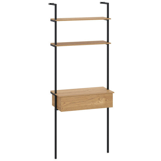 4-Tier Ladder Bookshelf with Drawer and Metal Frame for Living Room-Natural