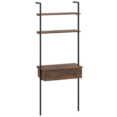 4-Tier Ladder Bookshelf with Drawer and Metal Frame for Living Room-Rustic Brown