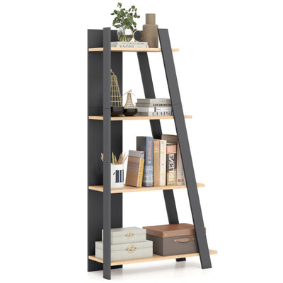 4-Tier Modern Bookshelf Wooden Vertical Display Book Shelf for Small Space-Oak