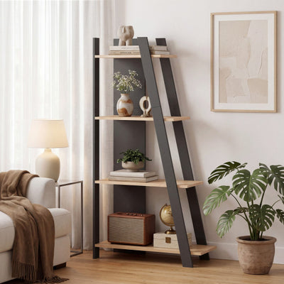 4-Tier Modern Bookshelf Wooden Vertical Display Book Shelf for Small Space-Oak