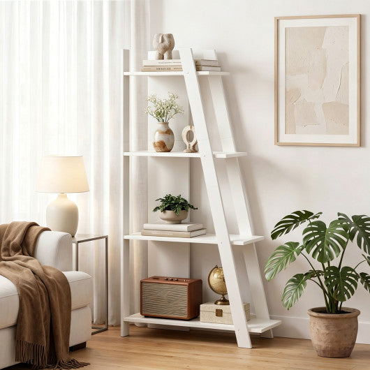 4-Tier Modern Bookshelf Wooden Vertical Display Book Shelf for Small Space-White