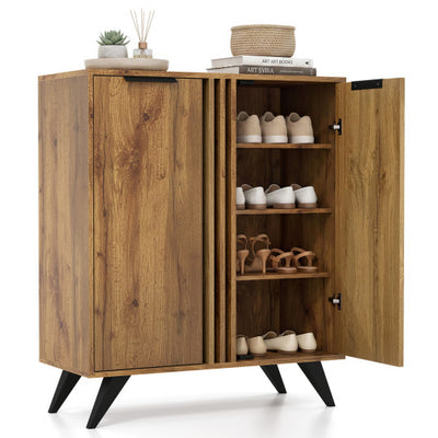 4-Tier Modern Freestanding Hidden Shoe Cabinet with 2 Doors-Natural