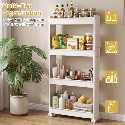 4-Tier Multifunctional Slim Storage Trolley with Detachable Trays-White