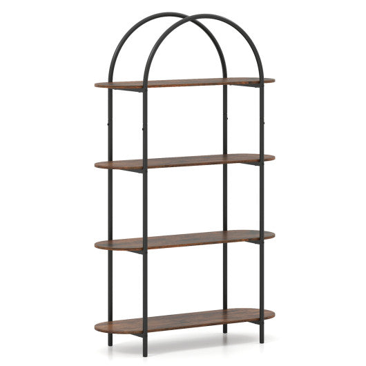 4-Tier Open Bookcase with Sturdy Metal Frame for Living Room-Rustic Brown