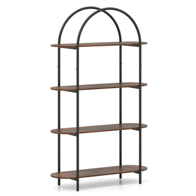 4-Tier Open Bookcase with Sturdy Metal Frame for Living Room-Rustic Brown
