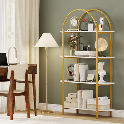 4-Tier Open Bookcase with Sturdy Metal Frame for Living Room-White & Golden