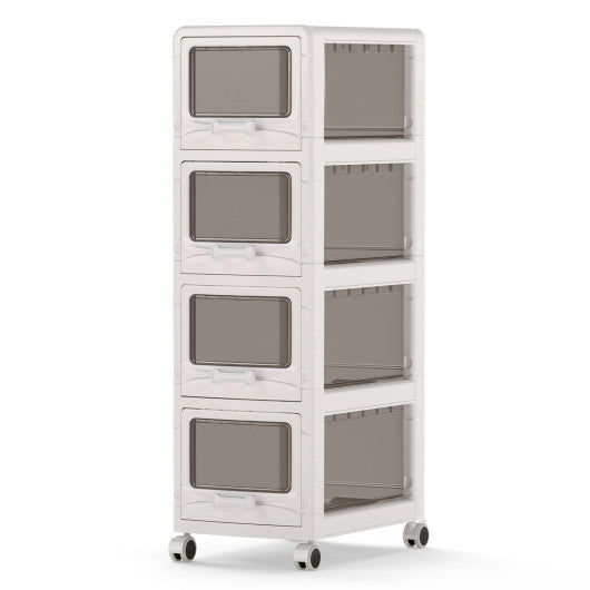 4-Tier Plastic Drawer Storage Organizer Rolling Cart with 3/4/5 Drawers and Lockable Wheels