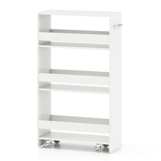 4-Tier Rolling Storage Cart Slim Kitchen Cart on Wheels with Open Shelves and Handle-White