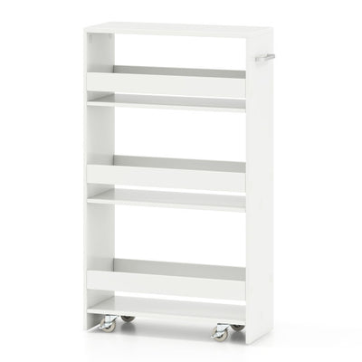 4-Tier Rolling Storage Cart Slim Kitchen Cart on Wheels with Open Shelves and Handle-White