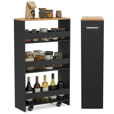 4-Tier Rolling Storage Cart Slim Kitchen Cart on Wheels with Open Shelves and Handle-Black