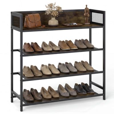 4-Tier Shoe Rack Industrial Shoe Organizer with Heavy Duty Metal Frame-Rustic Brown