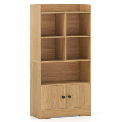 4 Tiers Bookshelf with 4 Cubes Display Shelf and 2 Doors-Natural
