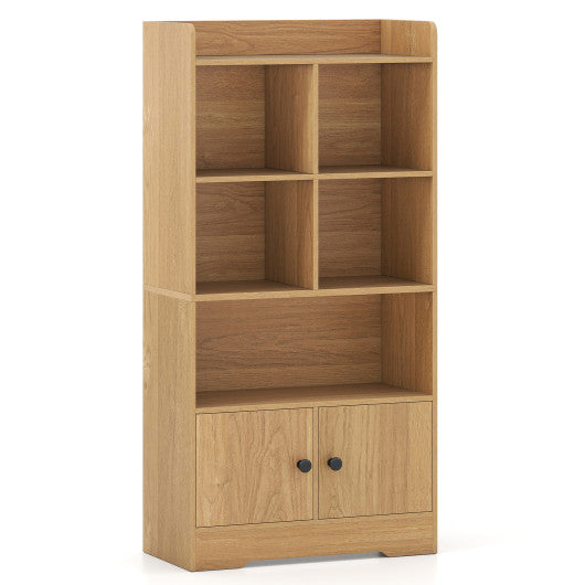 4 Tiers Bookshelf with 4 Cubes Display Shelf and 2 Doors-Natural