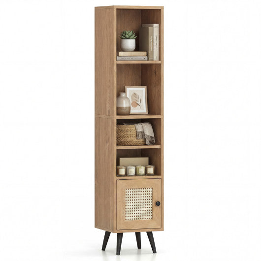 4 Tiers Rattan Storage Cabinet with Slim Design-Natural