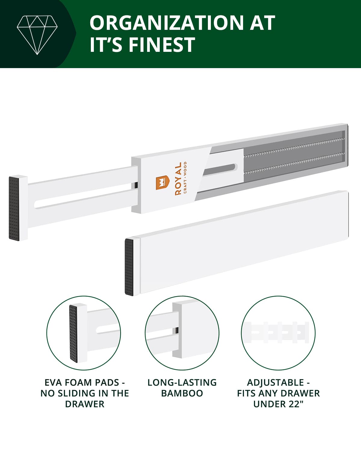 Drawer Dividers 22”, White