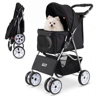 4 Wheel Pet Stroller for Small Dogs Cats up to 33 LBS-Black