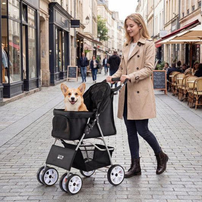 4 Wheel Pet Stroller for Small Dogs Cats up to 33 LBS-Black