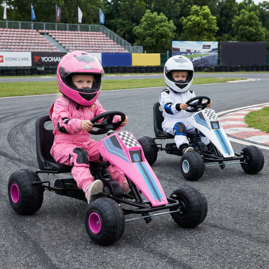 4-Wheel Ride On Toy Pedal Go Kart for Kids with Steering Wheel and Safe Handbrake-Pink