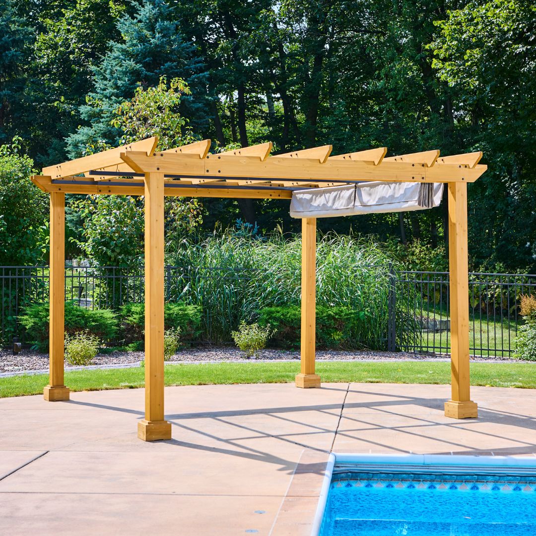 Shade N' Shelters 11' x 11' Cedar Wood Pergola with Adjustable Canopy