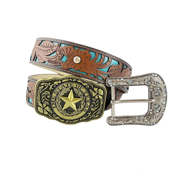 TOPACC Western Turquoise Belts - Pentagram 'The State Of Texas' Belt Buckle Copper/Bronze - Gifts for You 'n Me