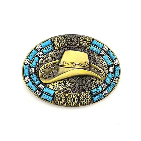TOPACC Western Turquoise Oval Cowboy Hat Belt Buckle Copper/Bronze - Gifts for You 'n Me