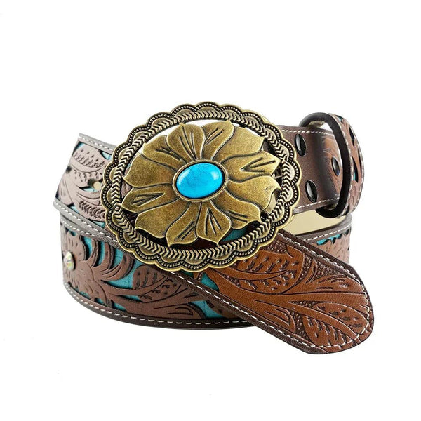 TOPACC Western Turquoise Belts - Turquoise Flower Belt Buckle Copper/Bronze - Gifts for You 'n Me