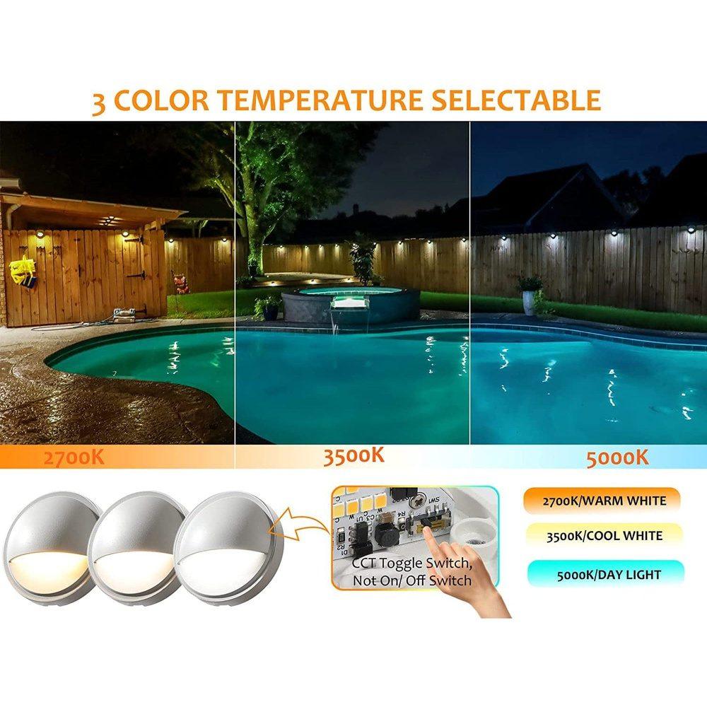 DLAC02 6-Pack 3CCT 3W Low Voltage LED Outdoor Half Moon Deck Lights Package, 12V-24V LED Step Patio Landscape Lights