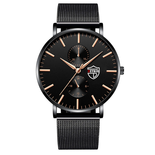 Black 3Bar Watch Men Women'S Watches Ladies Watch With Crystals  Fashion Stainless Steel Band Comfortable Wristwatch