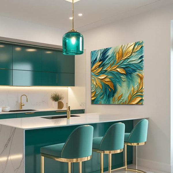 Abstract Gold And Blue Frosty Wall Art Tailored Canvases