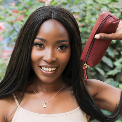 Elegant Leather Makeup Bag - Red - Aurora