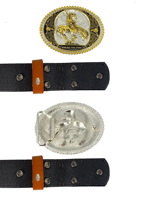 TOPACC Western Genuine Leather Pattern Tooled Belt-Southwest Collection Attitude Western Belt Buckle