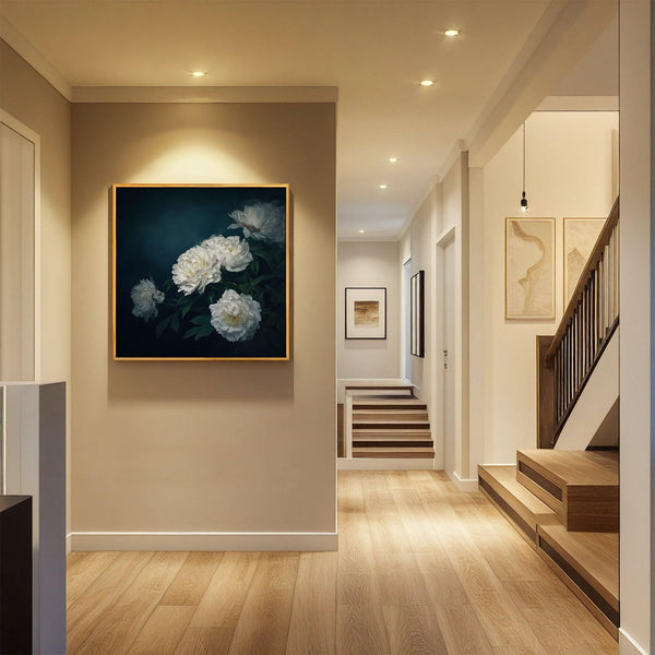 White Peony Moody Wall Art Print