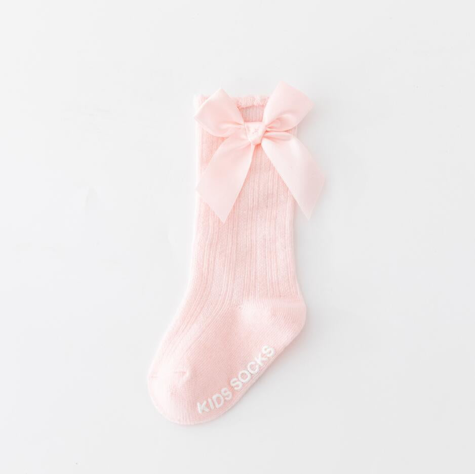 New Kids Stretchable Socks Toddlers Girls Big Bow Knee High Long Soft Cotton Lace Baby Comfortable Colorful  Socks