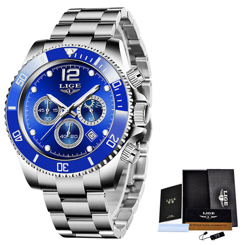 Multifunctional Mens Business Watch Luxury Military Quartz Stainless Steel Round Analog Wrist Watch For Men