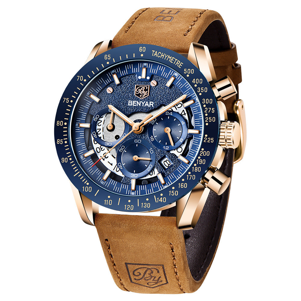 New Men Luxury Watches Leather Strap Waterproof Sport Quartz Chronograph Military Watch Men Clock