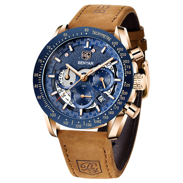 New Men Luxury Watches Leather Strap Waterproof Sport Quartz Chronograph Military Watch Men Clock