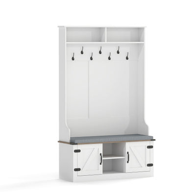 4-in-1 68.5 Inch Tall Coat Rack with Cushioned Bench and Shoe Storage-White