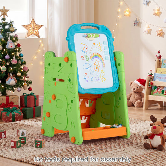 4 in 1 Art Easel for Kids with Double Sided Magnetic Board-Green