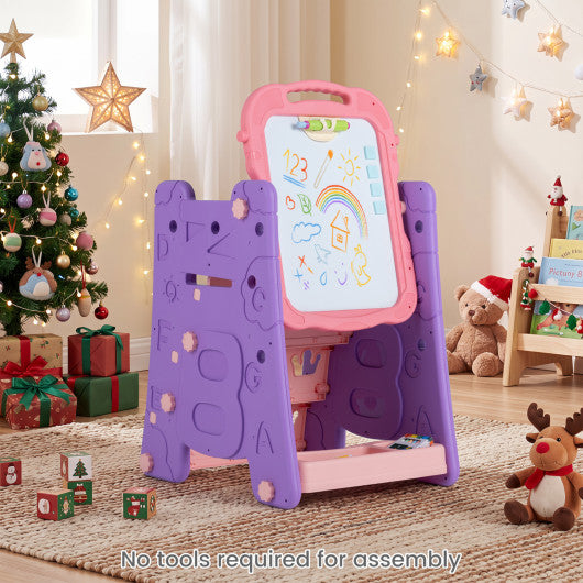 4 in 1 Art Easel for Kids with Double Sided Magnetic Board-Pink