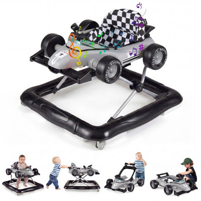 4-in-1 Baby Push Walker Activity Center Height Adjustable with Music Box-Gray