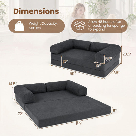 4-in-1 Convertible Folding Sofa Bed with Comfy Corduroy Cover-Gray