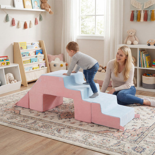 4-in-1 Foam Climbing Blocks Toddler Indoor Climb with Slide-Pink