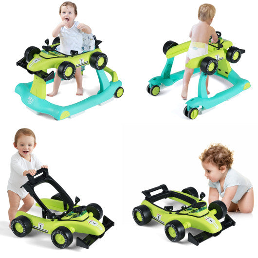 4-in-1 Foldable Activity Push Walker with Adjustable Height-Green