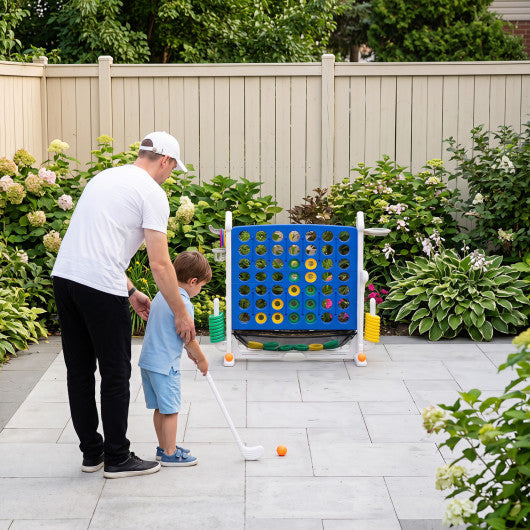 4-in-1 Height Adjustable Row Connect Game with Mesh Net and Carrying Bag-Blue