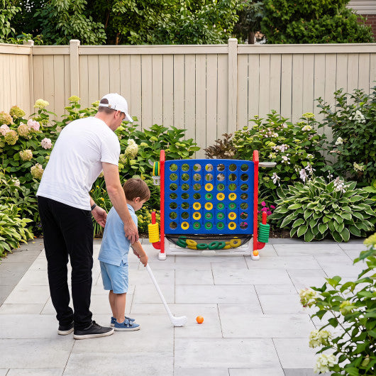 4-in-1 Height Adjustable Row Connect Game with Mesh Net and Carrying Bag-Red
