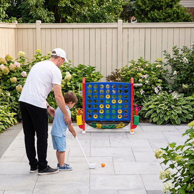 4-in-1 Height Adjustable Row Connect Game with Mesh Net and Carrying Bag-Red