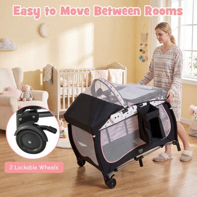 4 in 1 Portable Baby Nursery Center with Net and Music Box-Pink