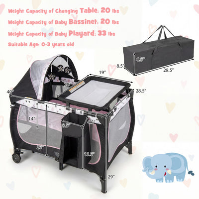 4 in 1 Portable Baby Nursery Center with Net and Music Box-Pink