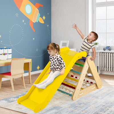 Patented 4 in 1 Triangle Climber Toy with Sliding Board and Climbing Net-Multicolor