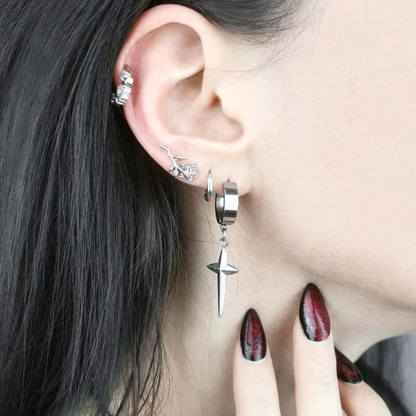 4 Pointed Star Stainless Steel Hoop Earrings